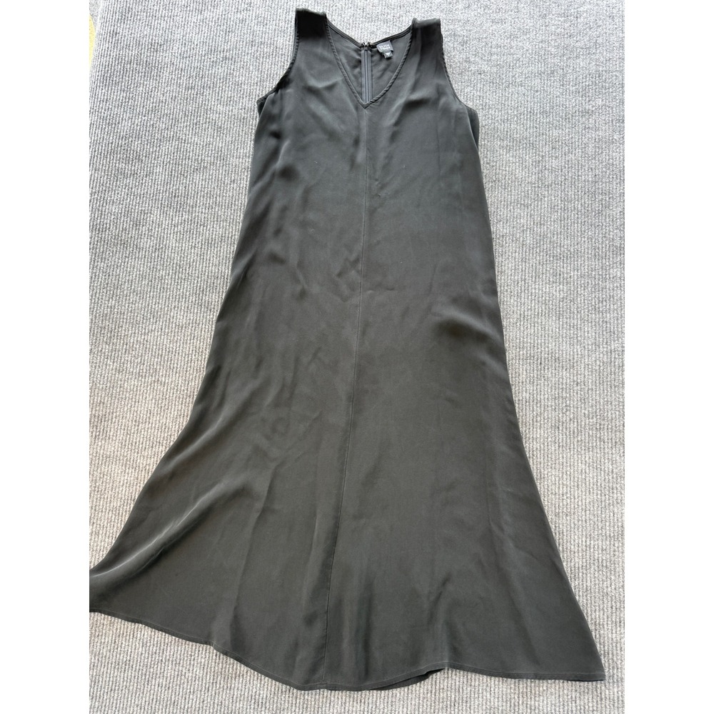 Eileen Fisher Black 100% Silk V-Neck Sleeveless Maxi Dress Large L